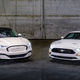 A photo of two electric and gas-powered Ford Mustangs.